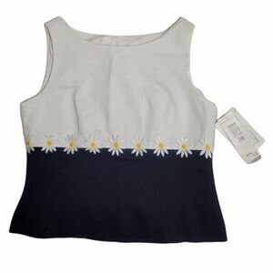 NEW VINTAGE 90s‎ Y2K deadstock daisy embroidered button back top L